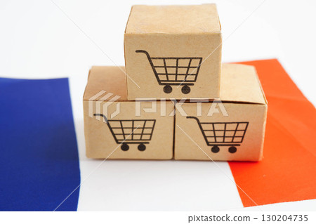 Online shopping, Shopping cart box on France flag, import export, finance commerce. Online shopping, Shopping cart box on France flag, import export, finance commerce. 130204735