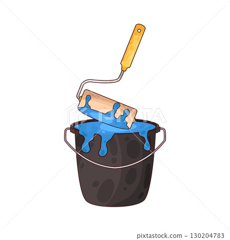 illustration of dipping paint roller into paint bucket illustration of dipping paint roller into paint bucket 130204783