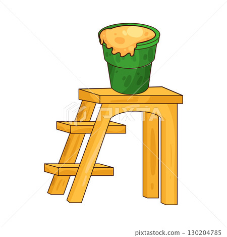 illustration of ladder with paint bucket illustration of ladder with paint bucket 130204785