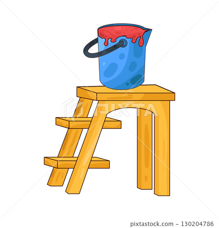 illustration of ladder with paint bucket illustration of ladder with paint bucket 130204786