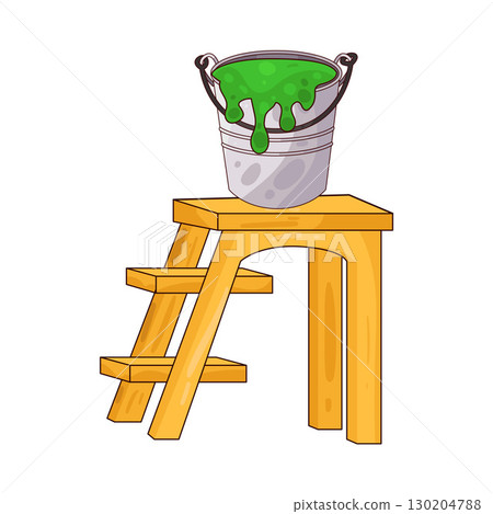 illustration of ladder with paint bucket illustration of ladder with paint bucket 130204788