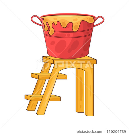 illustration of ladder with paint bucket 130204789