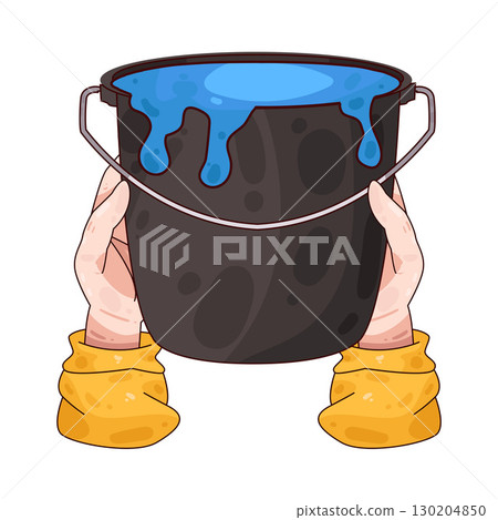 illustration of hand holding paint bucket illustration of hand holding paint bucket 130204850