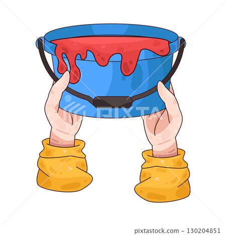 illustration of hand holding paint bucket illustration of hand holding paint bucket 130204851