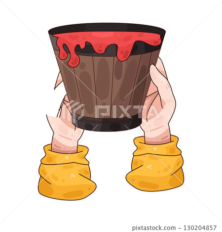 illustration of hand holding paint bucket 130204857