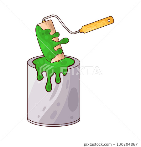 illustration of dipping paint roller into paint bucket illustration of dipping paint roller into paint bucket 130204867