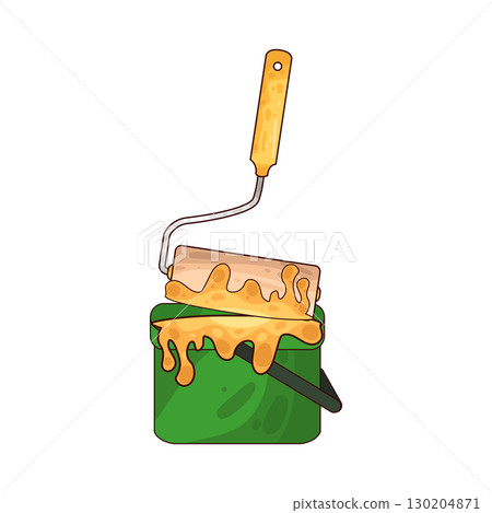 illustration of dipping paint roller into paint bucket illustration of dipping paint roller into paint bucket 130204871