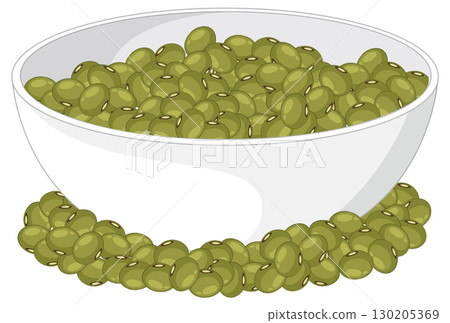White Bowl Filled With Green Mung Beans White Bowl Filled With Green Mung Beans 130205369