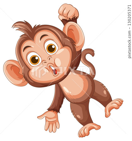 Cartoon Monkey Swinging with Surprised Expression 130205371
