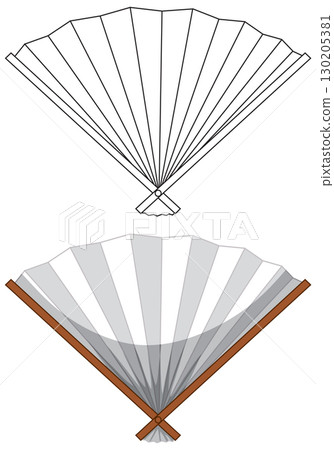 Traditional Japanese Folding Fan Vector Illustration with Wooden Frame Traditional Japanese Folding Fan Vector Illustration with Wooden Frame 130205381