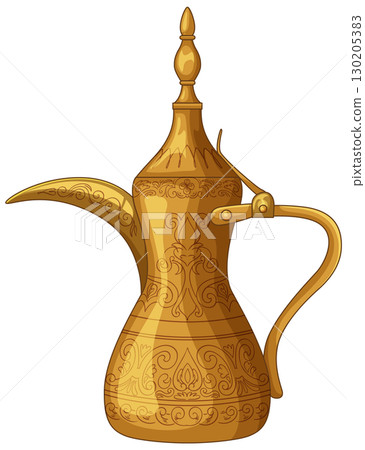 Traditional Middle Eastern Ornate Brass Coffee Pot Illustration Traditional Middle Eastern Ornate Brass Coffee Pot Illustration 130205383