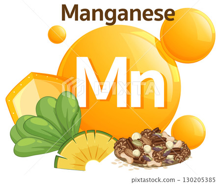 Manganese Mineral Icon with Healthy Food Sources 130205385