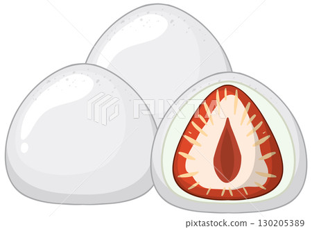 Japanese Strawberry Mochi with Red Bean Filling Vector Illustration 130205389