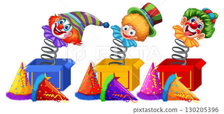 Colorful Clown Jack-in-the-Box Toys with Party Hats Colorful Clown Jack-in-the-Box Toys with Party Hats 130205396
