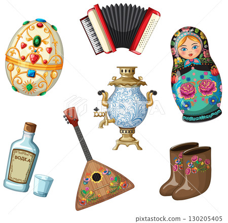 Traditional Russian Cultural Icons Vector Illustration Set 130205405