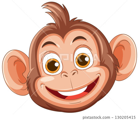 Cheerful Cartoon Monkey Face Illustration Cheerful Cartoon Monkey Face Illustration 130205415