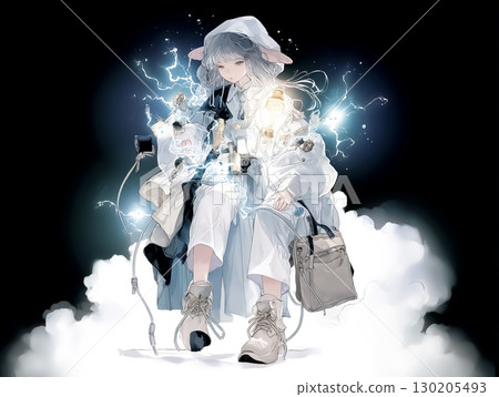 Illustration material of an electric fairy wearing lightning 130205493