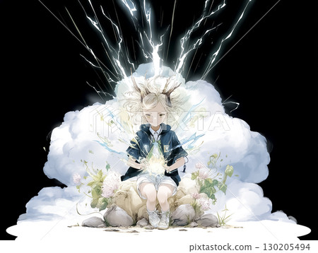 身披閃電的電妖精的插畫素材 130205494