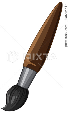 Realistic Vector Illustration of Wooden Paintbrush with Black Bristles 130205512