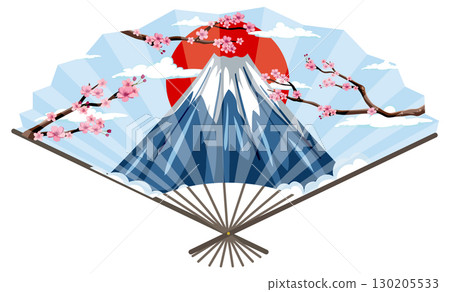 Mount Fuji and Cherry Blossoms on Japanese Folding Fan Mount Fuji and Cherry Blossoms on Japanese Folding Fan 130205533