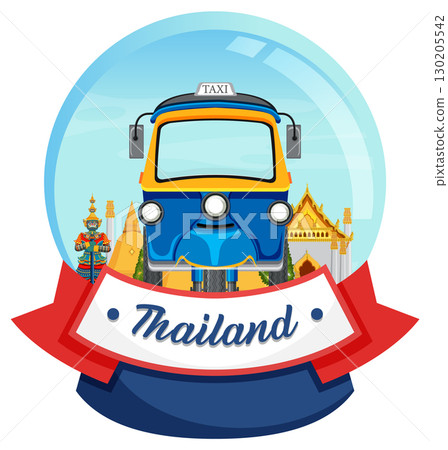 Thailand Tuk-Tuk and Temples Vector Illustration Thailand Tuk-Tuk and Temples Vector Illustration 130205542