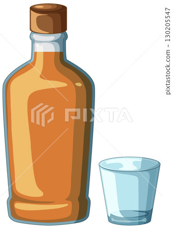 Whiskey Bottle and Glass Vector Illustration Whiskey Bottle and Glass Vector Illustration 130205547