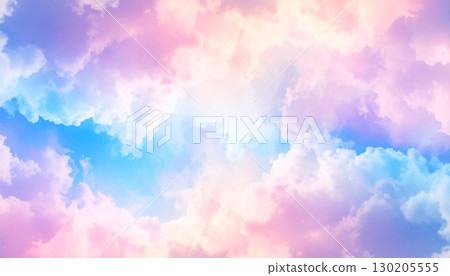 Soft pastel nebula with dreamy pink, lavender, and baby blue clouds, blending into a calming cosmic scene with gentle, surreal atmosphere, clouds in the sky, abstract colorful background 130205555