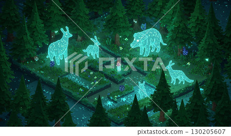 NFT 風格藝術：融合自然與科技的生物發光城市花園 130205607