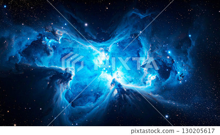 Electric blue nebula glowing in deep space, with bright plasma bursts and dark cosmic clouds creating a dramatic and luminous astronomical scene., abstract space Electric blue nebula glowing in deep space, with bright plasma bursts and dark cosmic clouds creating a dramatic and luminous astronomical scene., abstract space 130205617