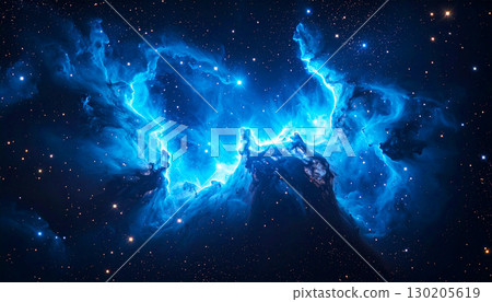 Electric blue nebula glowing in deep space, with bright plasma bursts and dark cosmic clouds creating a dramatic and luminous astronomical scene., abstract space Electric blue nebula glowing in deep space, with bright plasma bursts and dark cosmic clouds creating a dramatic and luminous astronomical scene., abstract space 130205619