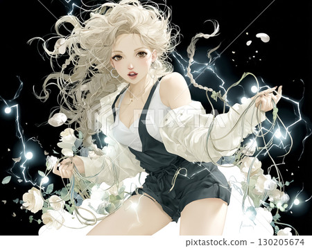 身披閃電的閃電仙女的插畫素材 身披閃電的閃電仙女的插畫素材 130205674