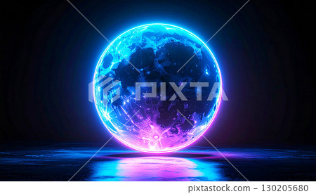 Abstract glowing moon with fiery blue light, polygon-like craters and luminous cracks, floating in dark space, resembling a celestial orb of molten energy and cosmic power Abstract glowing moon with fiery blue light, polygon-like craters and luminous cracks, floating in dark space, resembling a celestial orb of molten energy and cosmic power 130205680