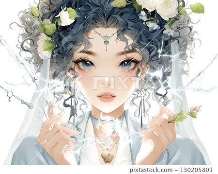 身穿閃電的閃電仙女的插圖，正面，上身 130205801