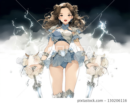 Illustration of a lightning fairy wearing lightning with plasma in both hands 130206116