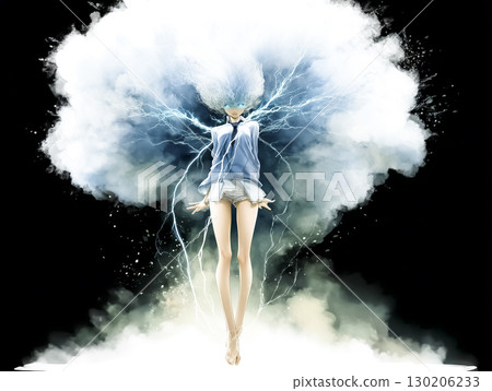 身穿閃電、憤怒、全身、正面的閃電仙女插圖 130206233