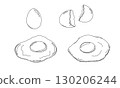 Egg and fried egg line drawing illustration 130206244