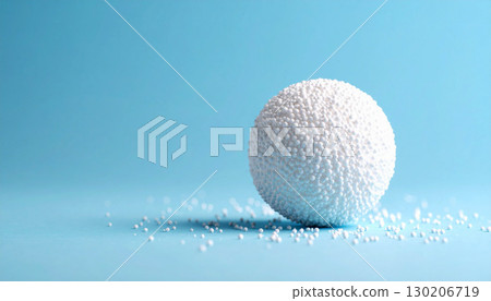 white 3D sphere standing on a clean gradient blue background, casting soft shadow, representing simplicity, balance, modern design, and abstract geometric concept 130206719