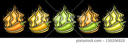 Vector Flaming Chili Pepper Set Vector Flaming Chili Pepper Set 130206820