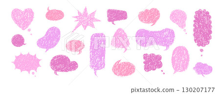 Speech Bubble collection with crayon texture. Vector pink chat balloons for comics or retro designs. Pencil Chalk Texture Message clouds 130207177
