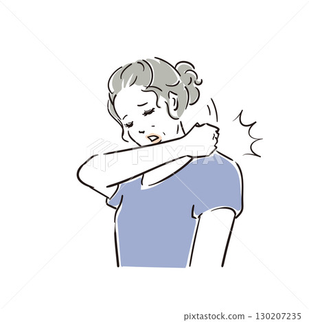 Senior adult woman in poor health, stiff shoulders 130207235