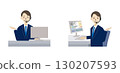 Illustration of a man explaining: Guidance, explanation, reception: Flat design 130207593