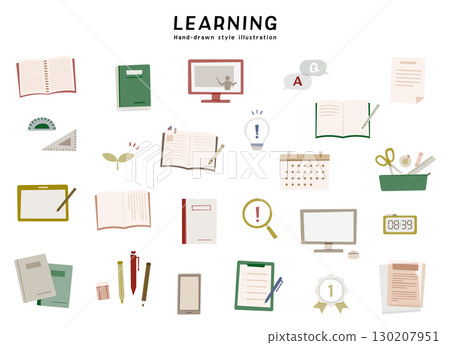 Learning education school study hand-drawn illustration set academic growth notebook tablet stationery 130207951