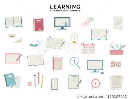 Learning education school study hand-drawn illustration set academic growth notebook tablet stationery 130207952