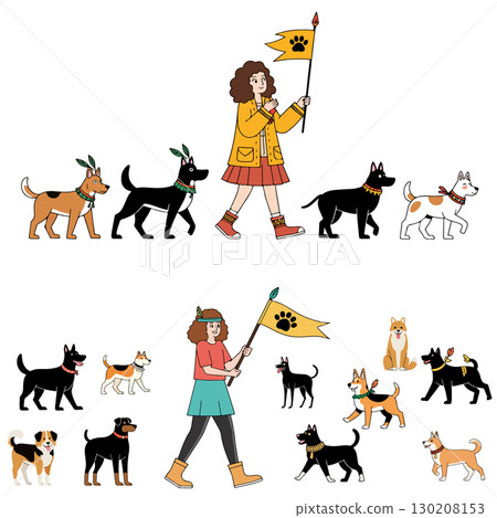 Dog Parade with Flag Bearers 130208153