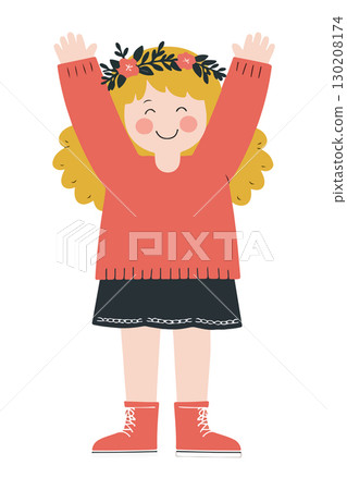 Happy Girl with Flower Crown Happy Girl with Flower Crown 130208174