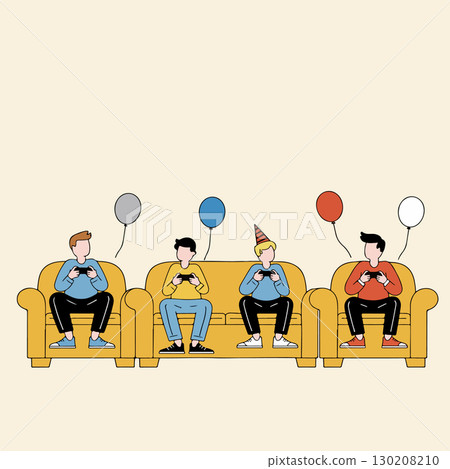 Friends Gaming Together on Sofas 130208210