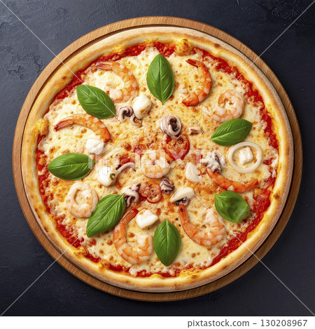 Seafood pizza AI-generated image 130208967