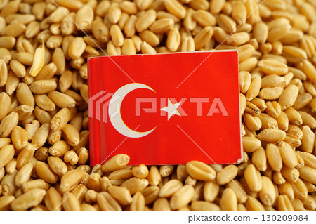 Turkey flag on grain wheat, trade export and economy concept. Turkey flag on grain wheat, trade export and economy concept. 130209084