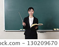 Asian female teacher teaching in front of the blackboard 130209670