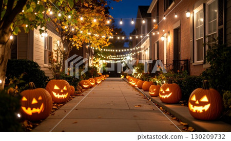 Halloween pumpkins and illuminations, jack-o'-lanterns 130209732